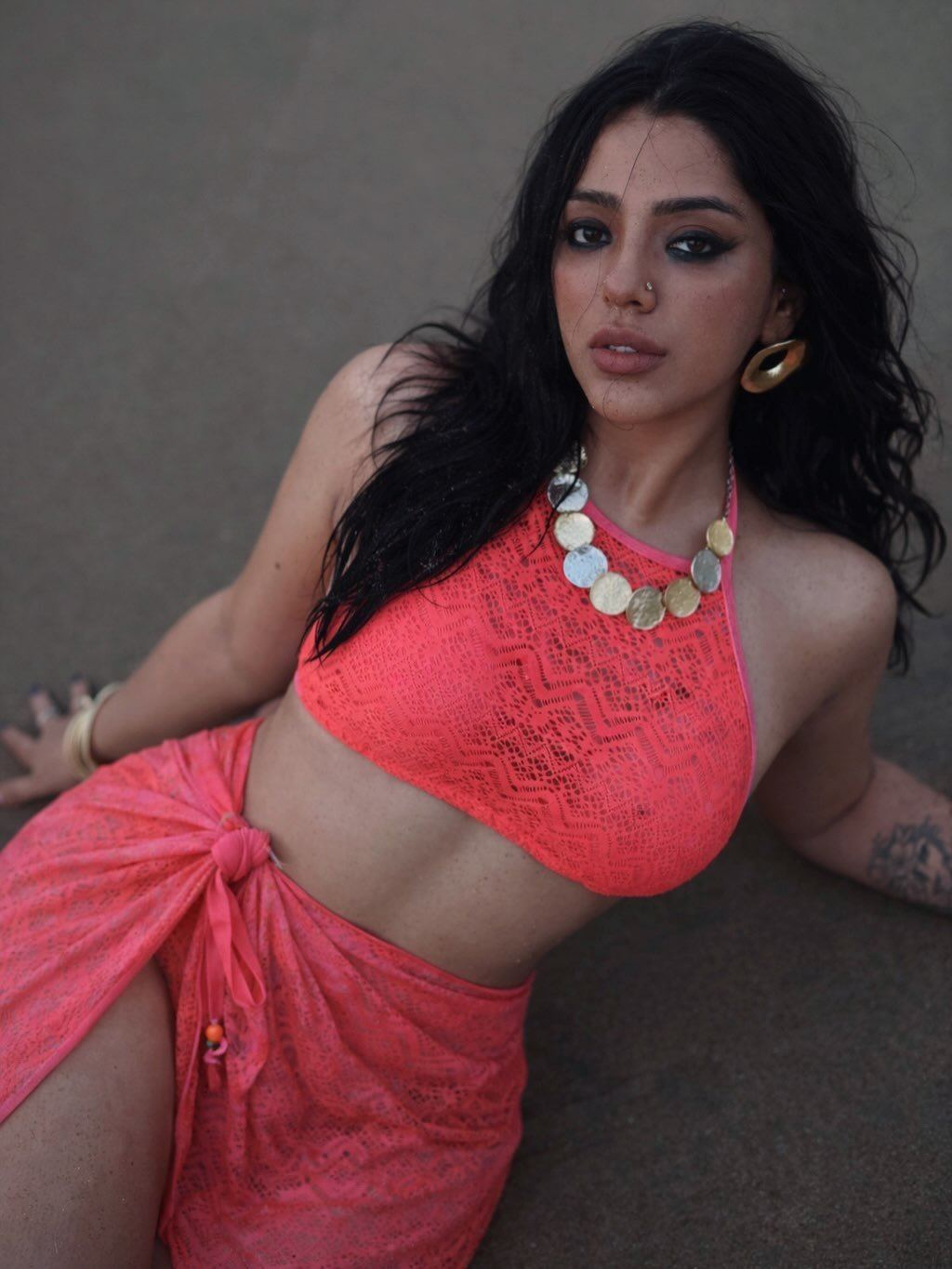 Deviyani Sharma In Bold Pink Crochet Bikini Top