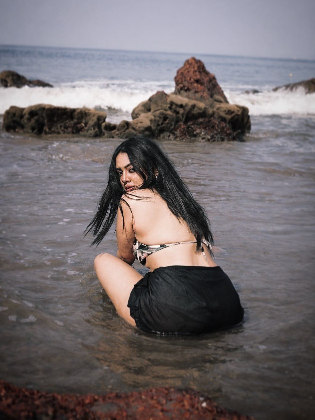 Deviyani Sharma Posing In Camo Bikini Top Beach