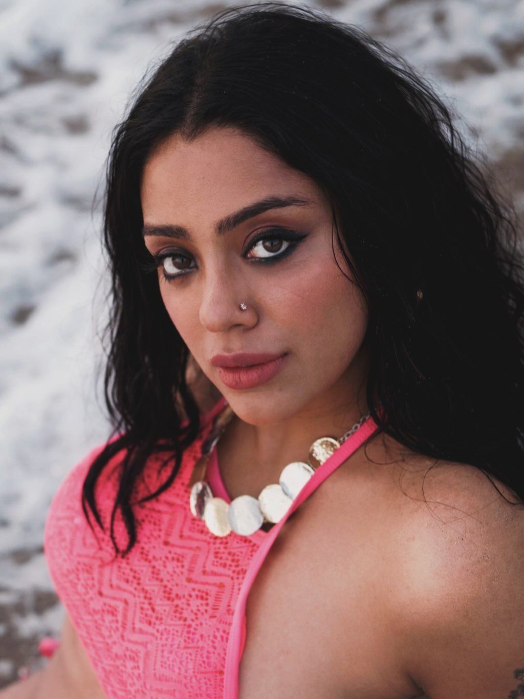 Deviyani Sharma Posing With Gold Disc Necklace