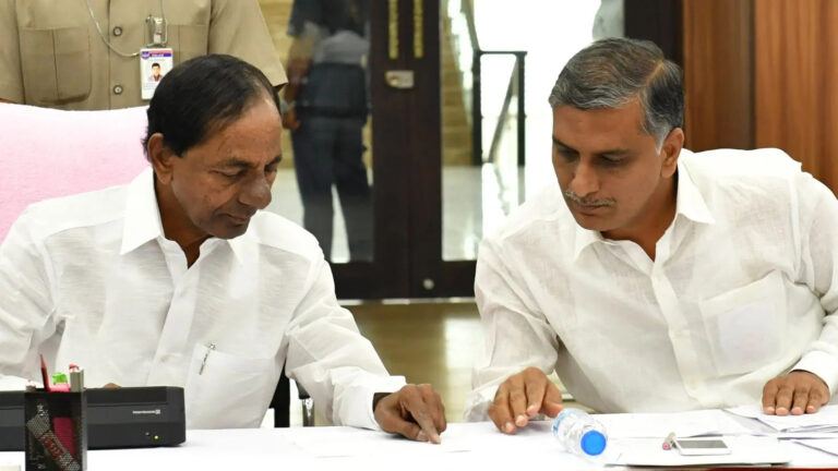 Harish Rao with KCR and KTR