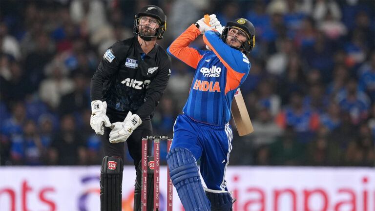 Abhishek Sharma batting against New Zealand in Nagpur