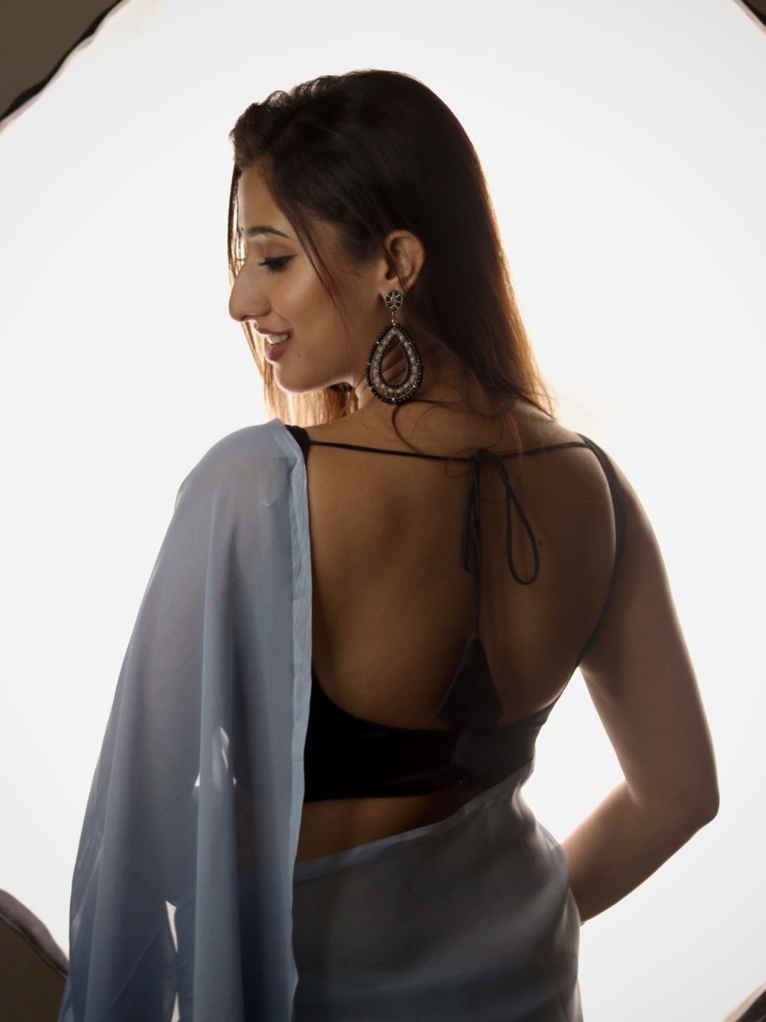 Kheyali Nath Flaunts Backless Black Blouse Design