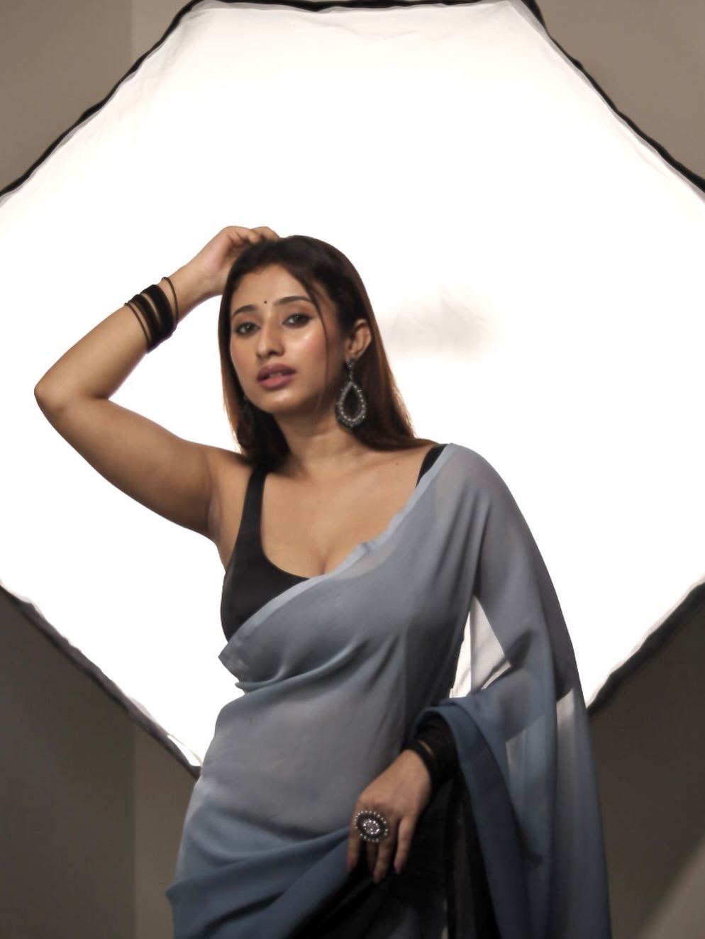 Kheyali Nath Poses In A Sheer Grey Saree Look