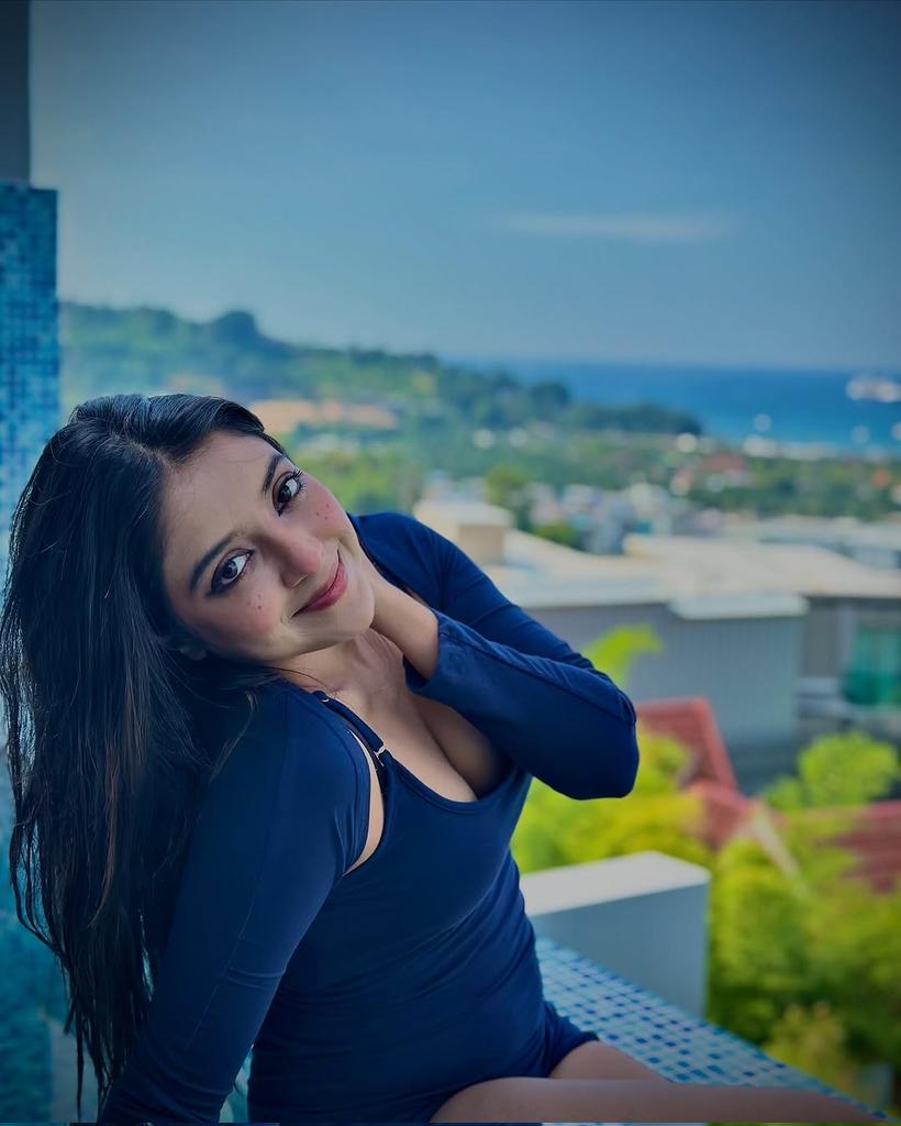 Stunning Khushi Dubey Posing In Edgy Blue Wear.