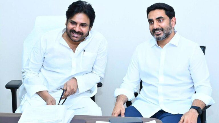 Nara Lokesh with Pawan Kalyan support