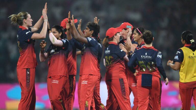 RCB celebrate win over Gujarat in WPL