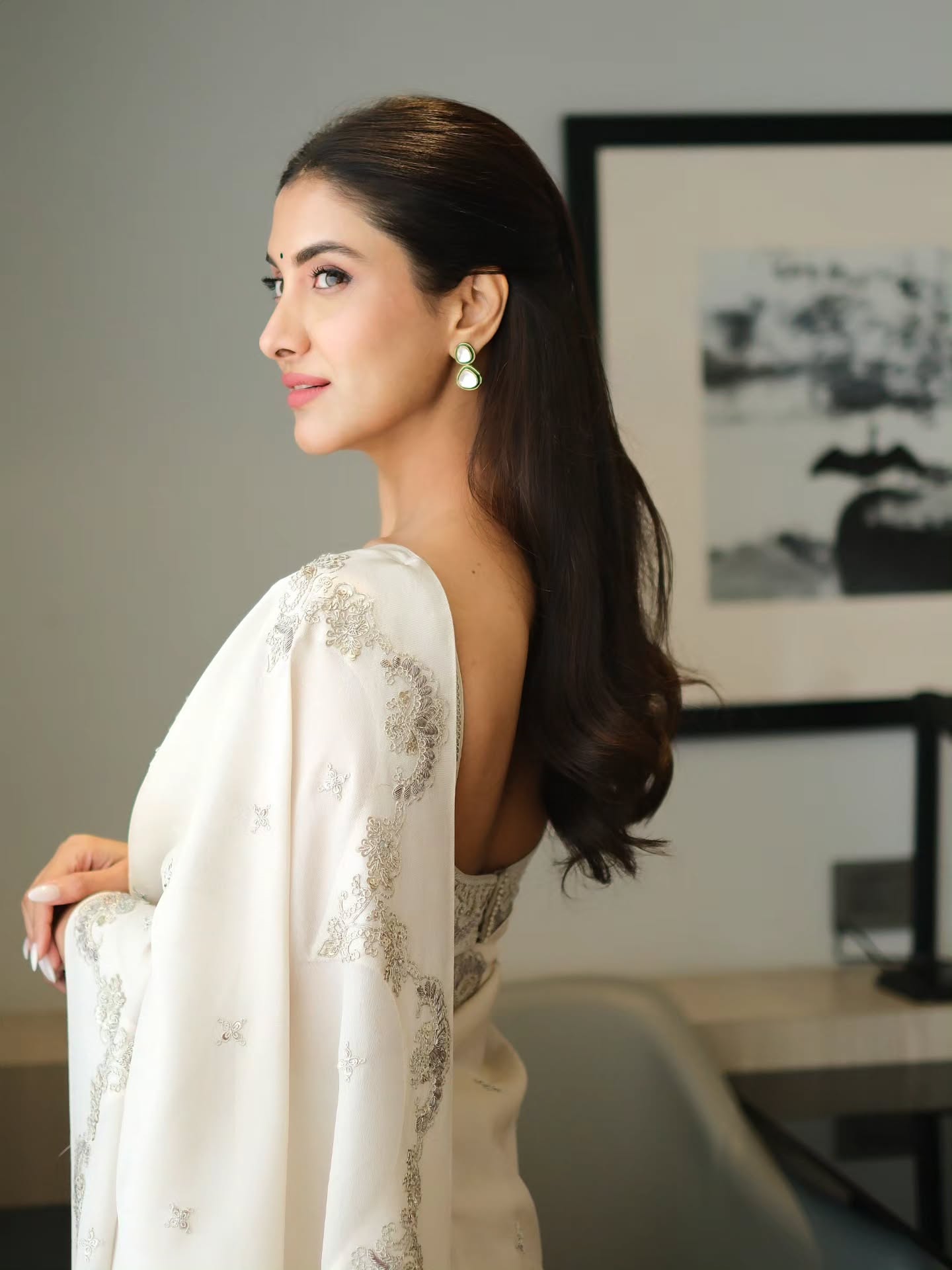 Rukmini Maitra soft smile in white saree