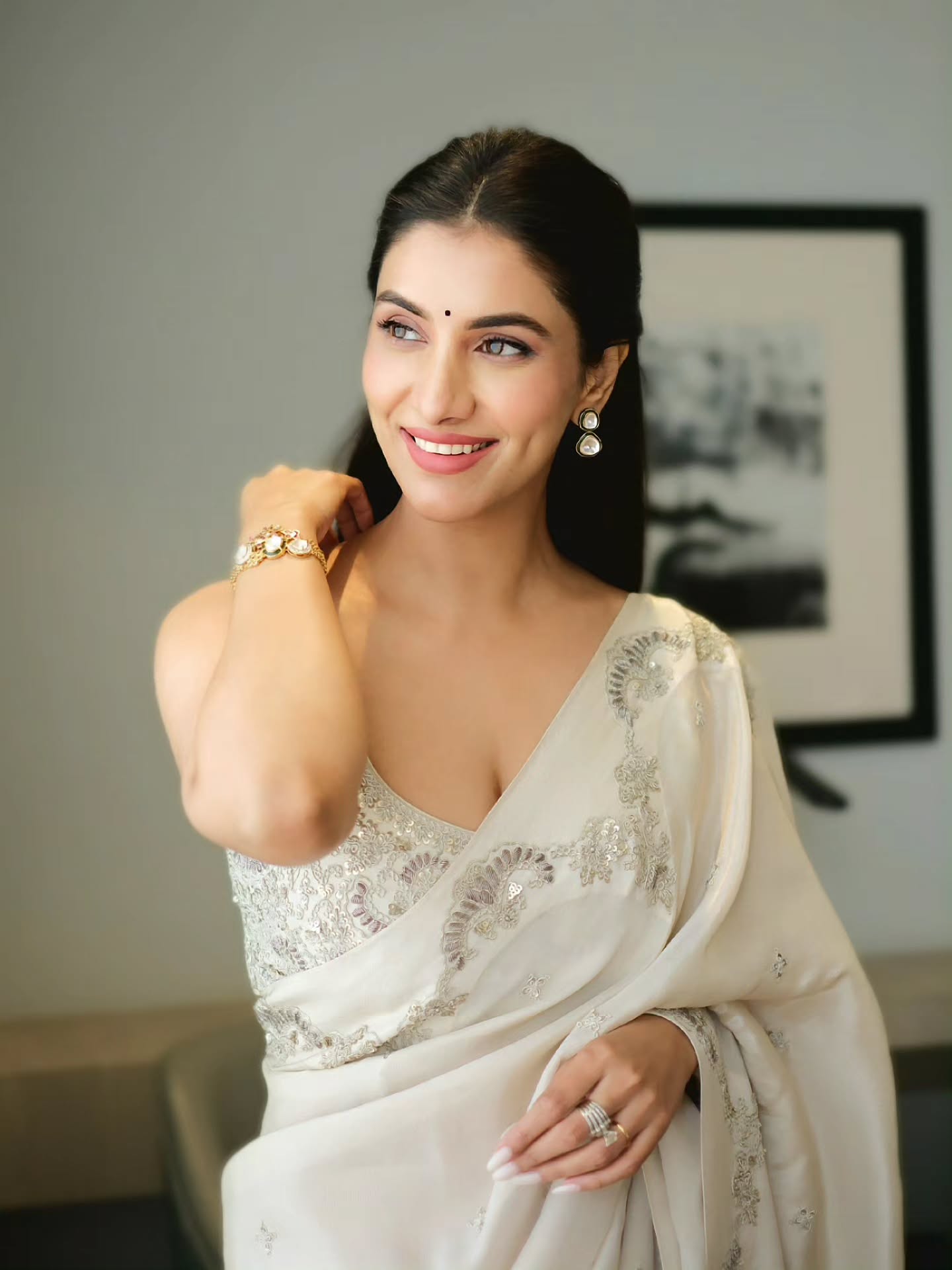 Rukmini Maitra traditional white saree look