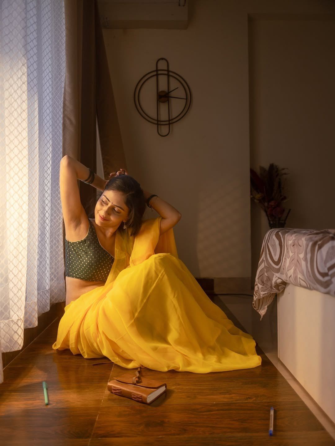 Sanya Thakur Stretching Arms In Sleeveless Blouse