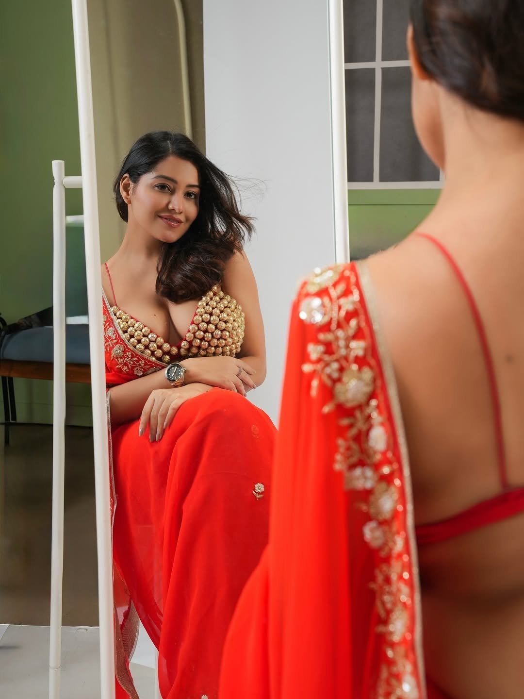 Simran Kaur Captured In Stunning Red Saree Look