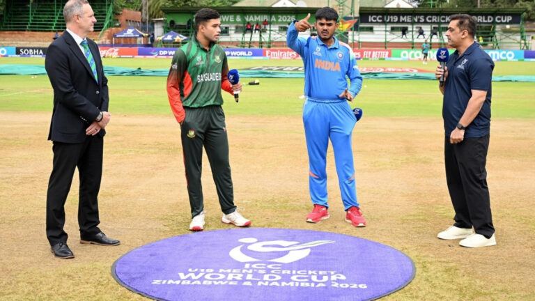 U19 handshake row India Bangladesh captains