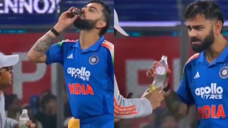 Virat Kohli drinks beverage during ODI innings