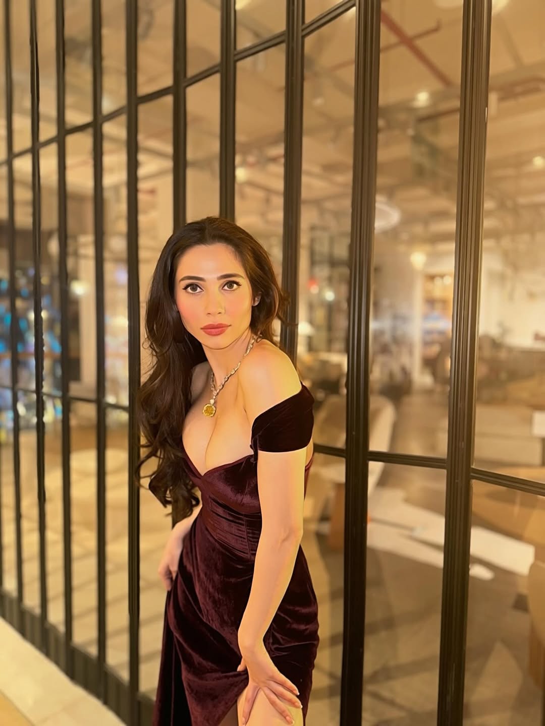 Zara Khan Showcasing Large Yellow Diamond Pendant