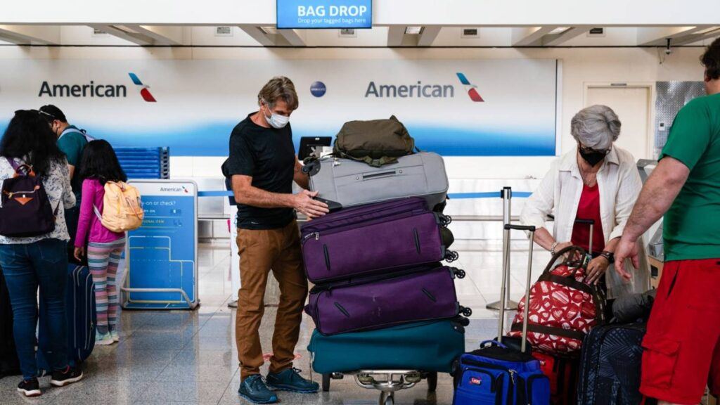 Airport baggage check-in counter scene