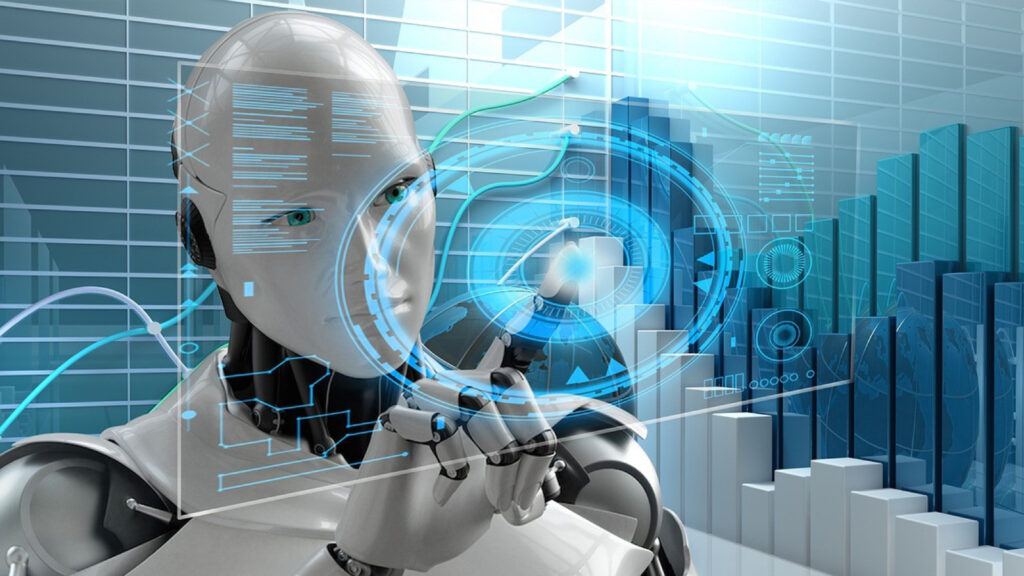 Artificial Intelligence technology concept showing AI replacing IT jobs and impacting global stock markets