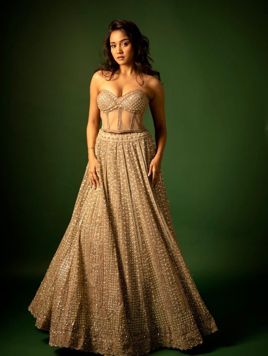 Ashi Singh studio shoot in gold outfit