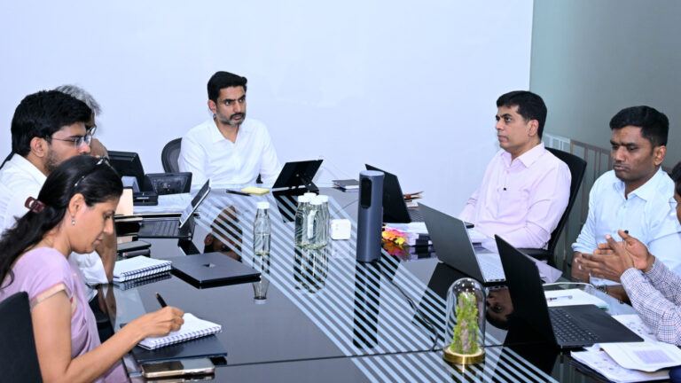 CM Chandrababu Naidu and Minister Nara Lokesh discussing skill development and AI-focused youth training in Andhra Pradesh