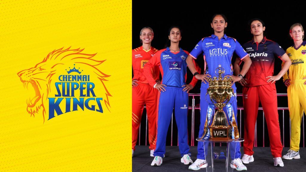 CSK logo and women cricket players