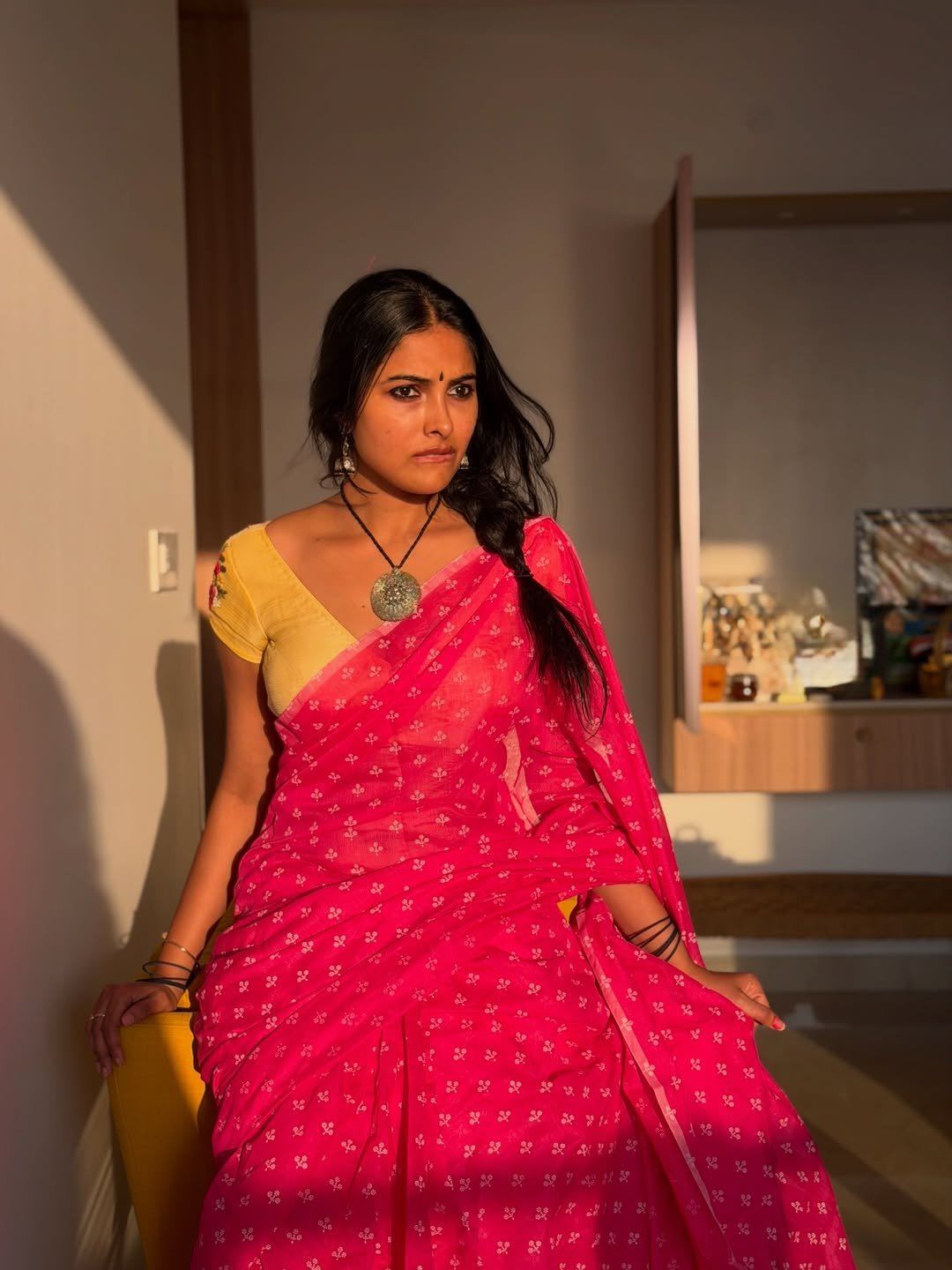 Divi Vadthya Intense Gaze In Ethnic Pink Look