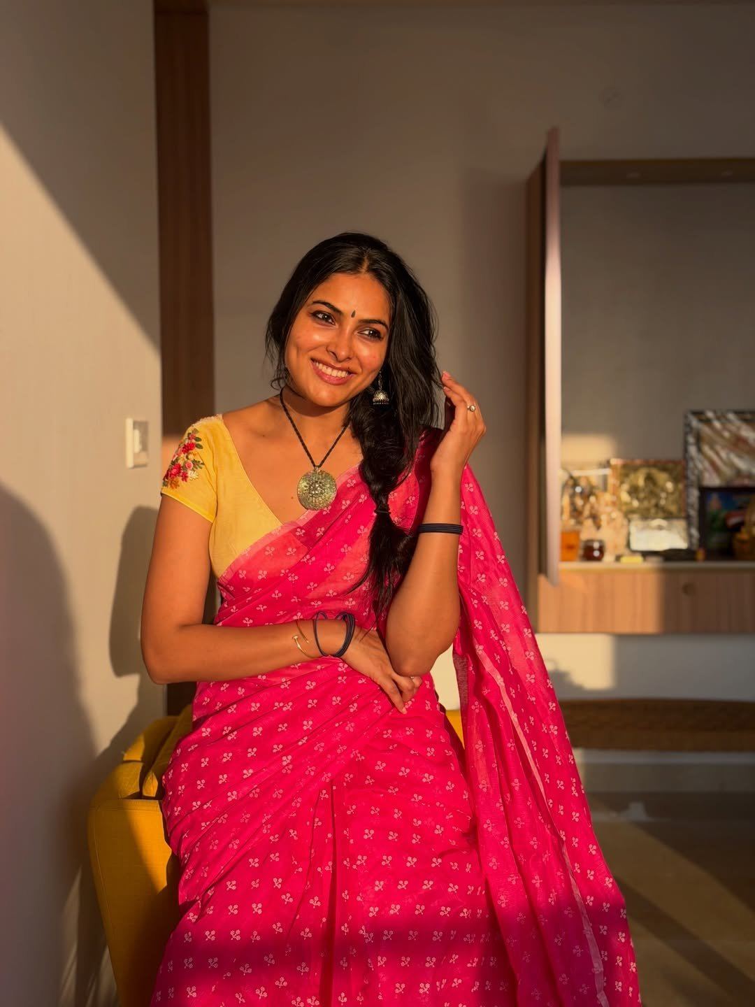 Radiant Divi Vadthya Smiling In Sunlit Saree