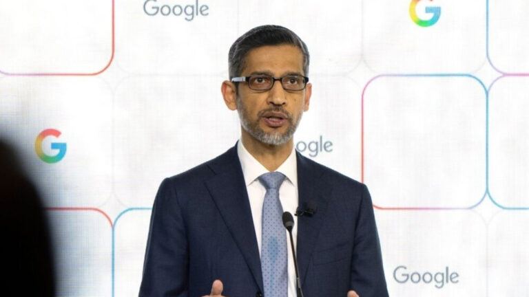 Google CEO Sundar Pichai confirming the Vizag AI hub investment during the AI Impact Summit in Delhi