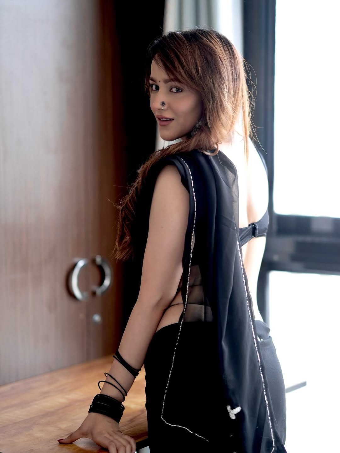 Bold Himani Sharma In Sleeveless Black Blouse