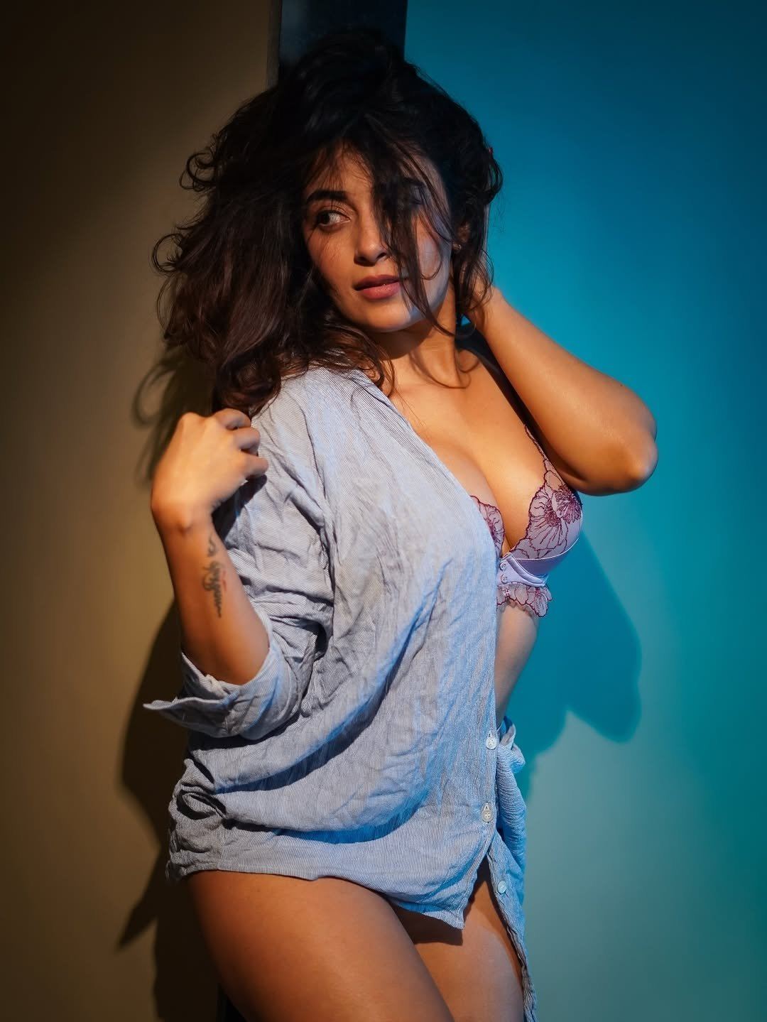 Stunning Actress Flaunting Floral Lace Lingerie