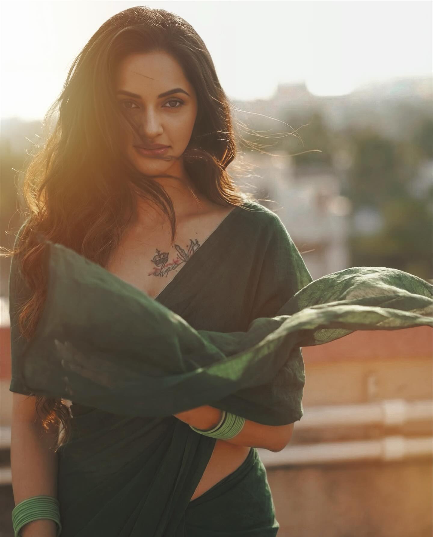 Green Saree Frames Curves With Calm Attitude