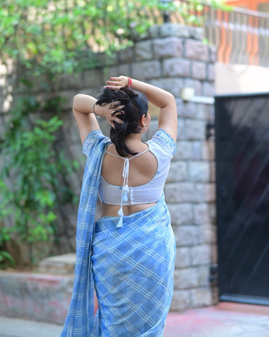Elegant Back View Of K Sudha In Saree Blouse