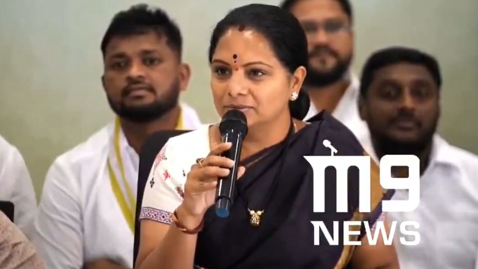 Kavitha addressing the media while targeting Harish Rao amid BRS political tensions in Telangana