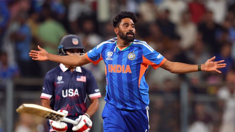 Mohammed Siraj bowling against USA
