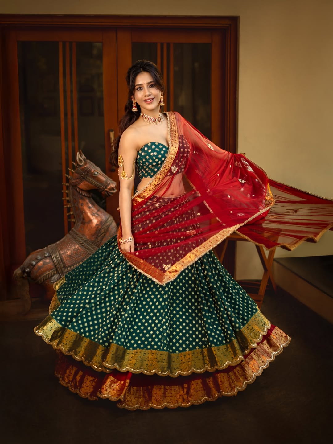 Nabha Natesh elegant saree styling indoors