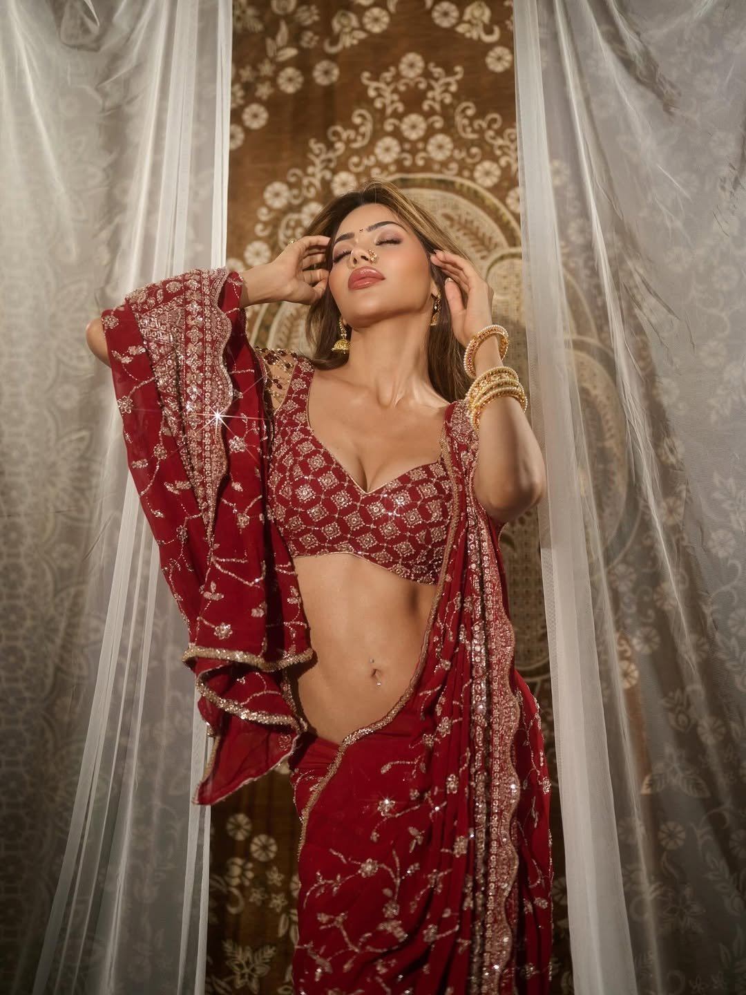 Bold Nikki Tamboli In Crystal Studded Blouse