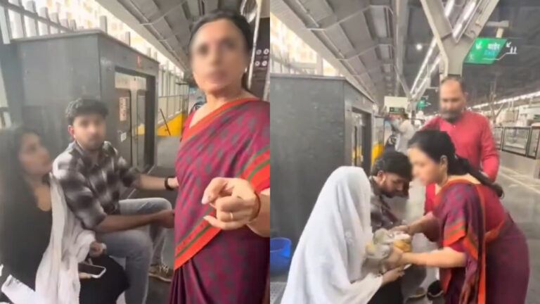 Parents arranging a surprise engagement at a Delhi Metro station platform