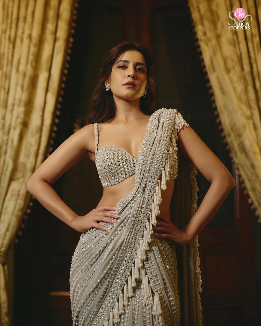 Raashii Khanna Flaunting Edgy Saree Silhouette