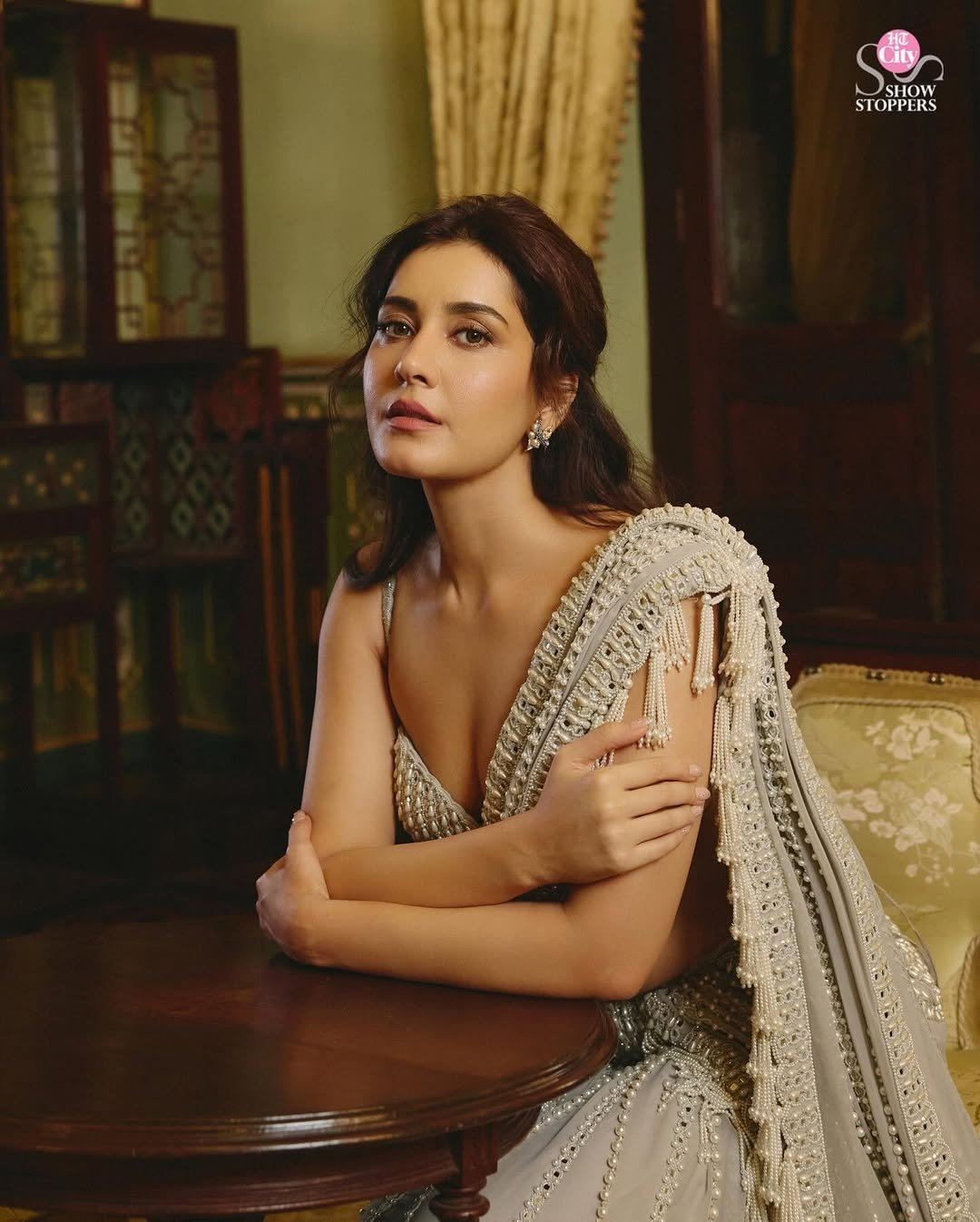 Bold Pearl Fringe Blouse On Raashii Khanna Look