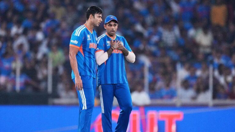 Shivam Dube bowling in match