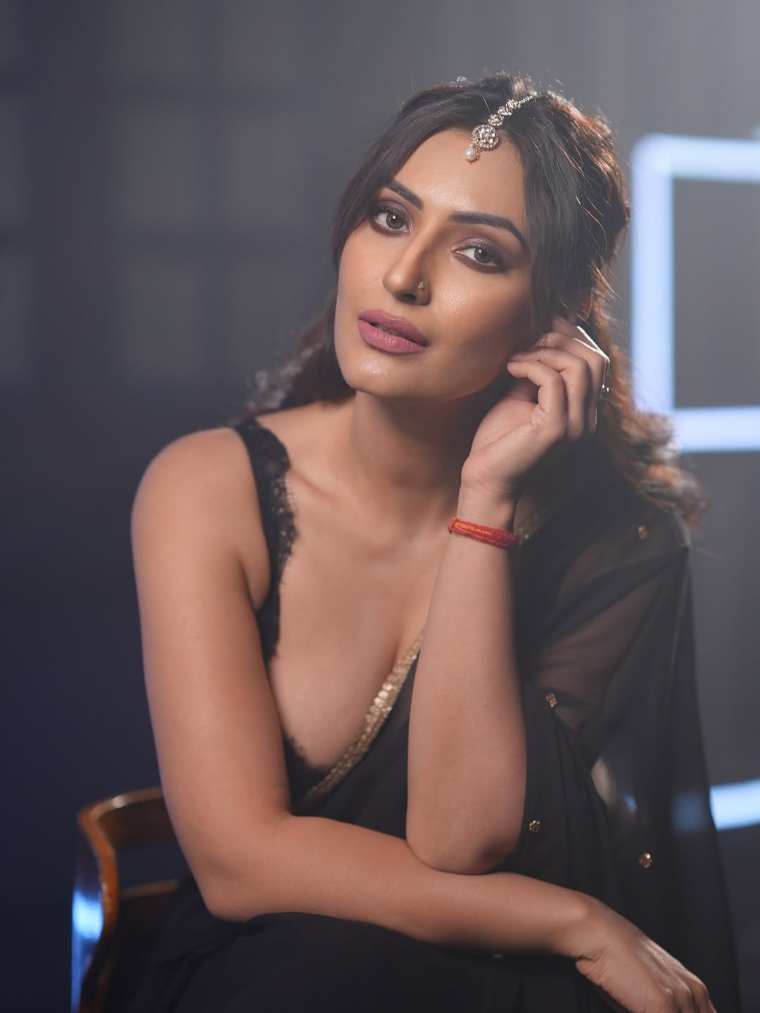 Shivangi Verma In Playful Pose With Sheer Drape