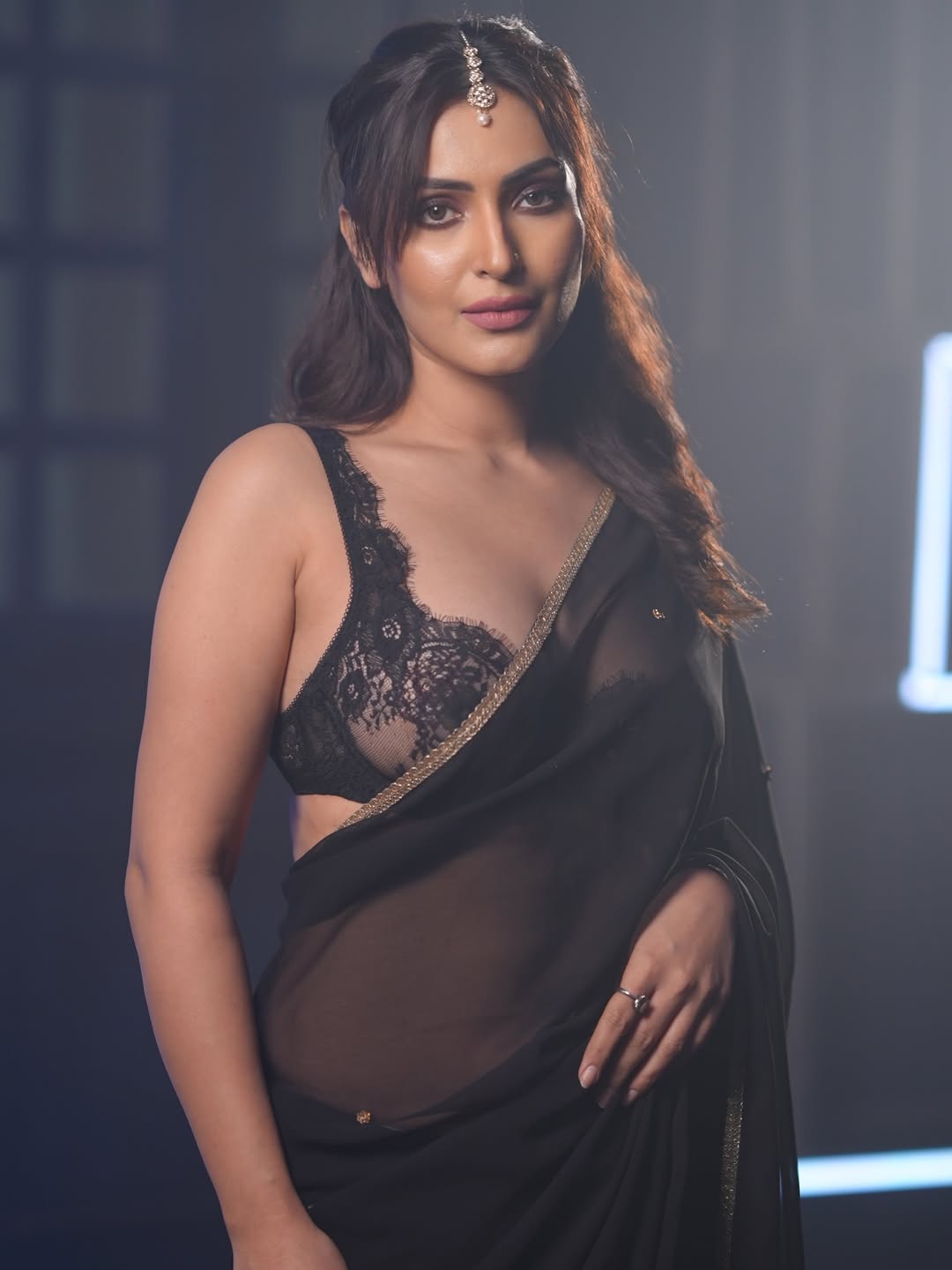 Shivangi Verma Posing Boldly In Black Sheer Saree