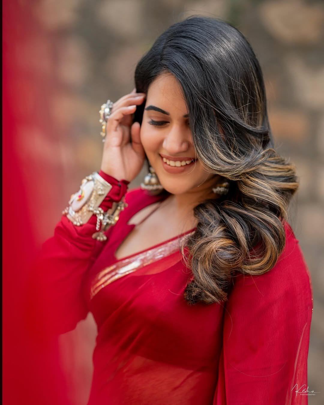 Sravanthi Chokarapu Vibrant Red Style