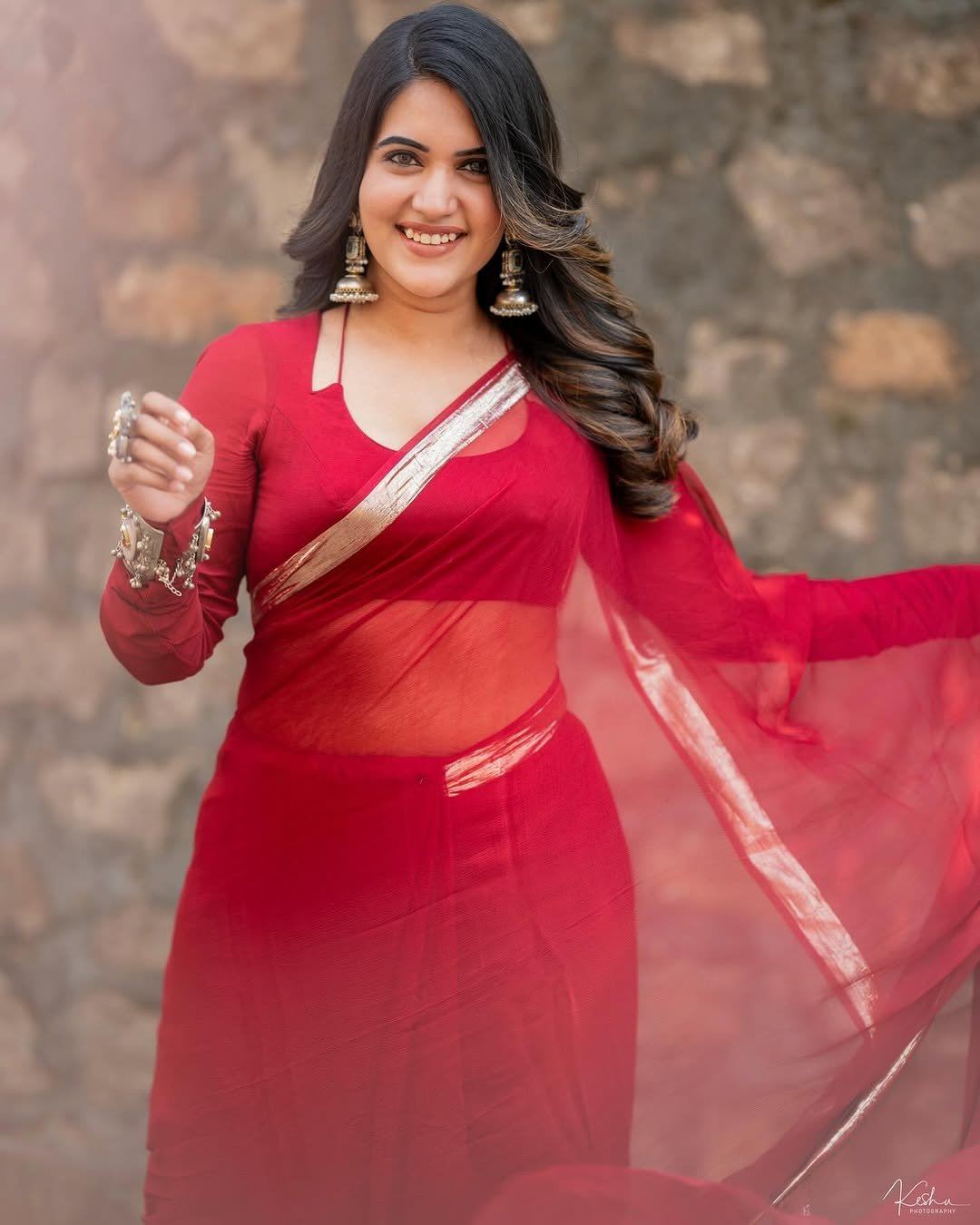 Sravanthi Chokarapu In Red Saree