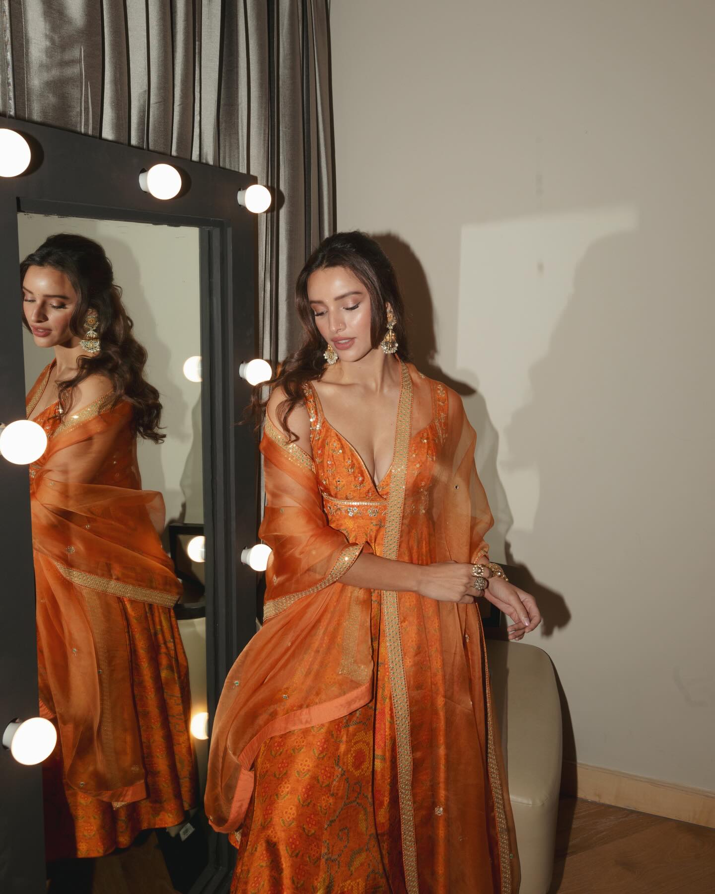 Dreamy Orange Anarkali Styled By Triptii Dimri.
