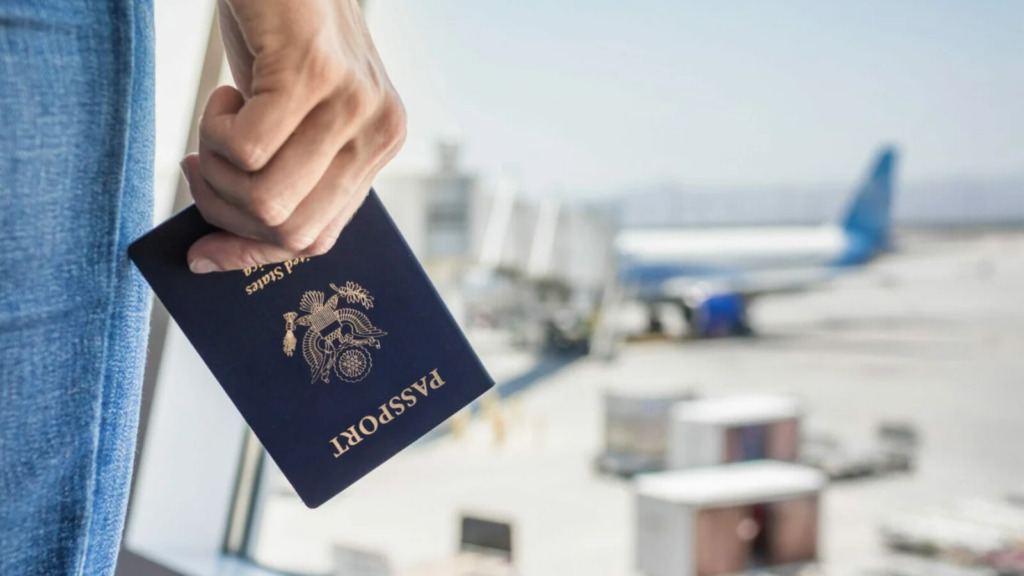 US visa and passport at airport