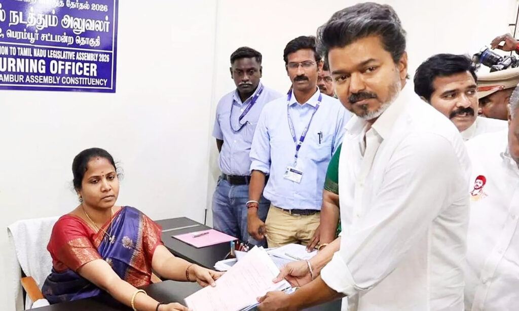 Actor Vijay filing nomination for TVK party in Tamil Nadu elections at Perambur