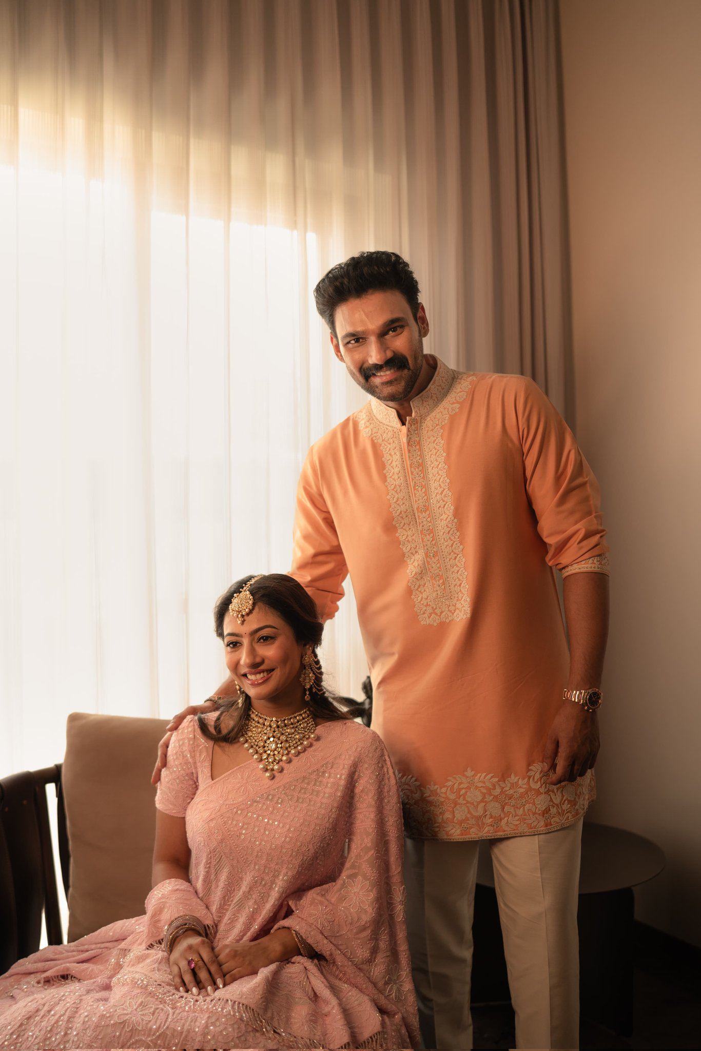 Kavya Reddy Elegant Peach Saree Engagement Look