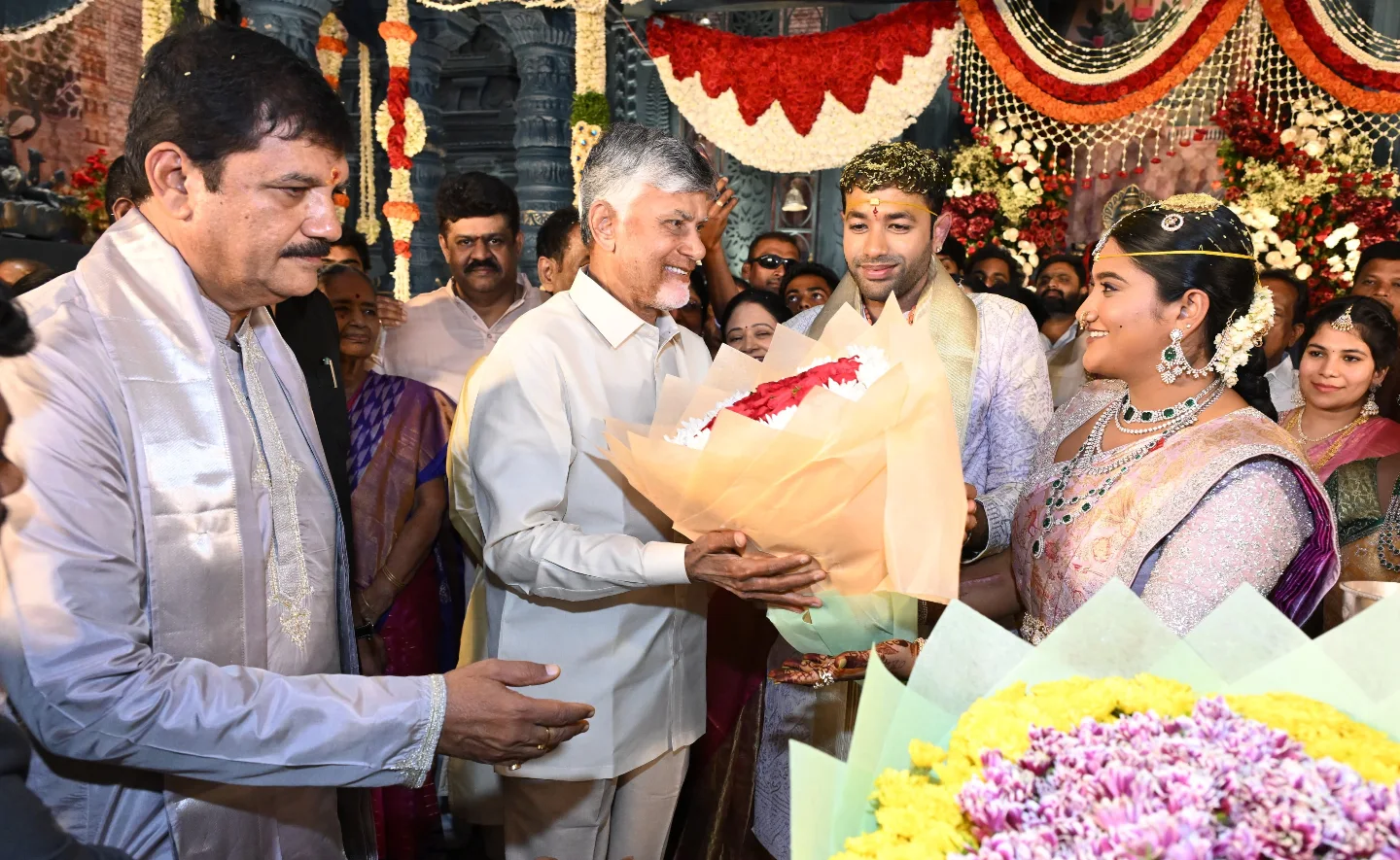 CBN, Nara Lokesh & Revanth Reddy at Dhulipalla Narendra's Daughter Wedding