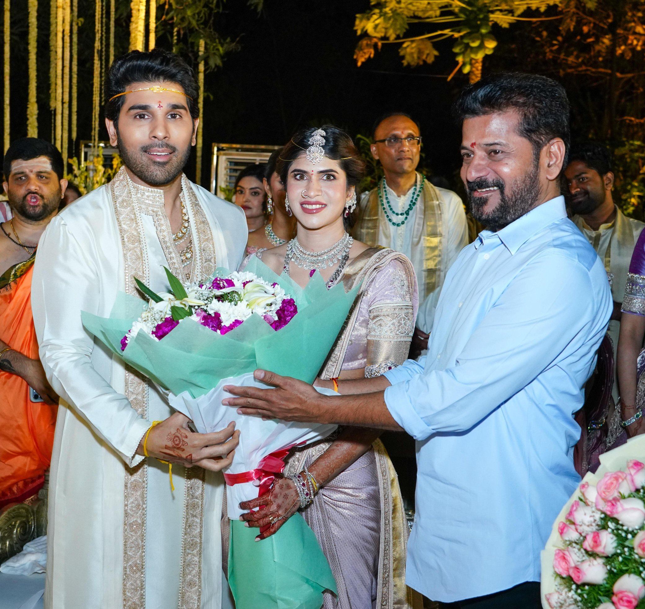 Revanth Reddy Presents Bouquet To Wedding Couple