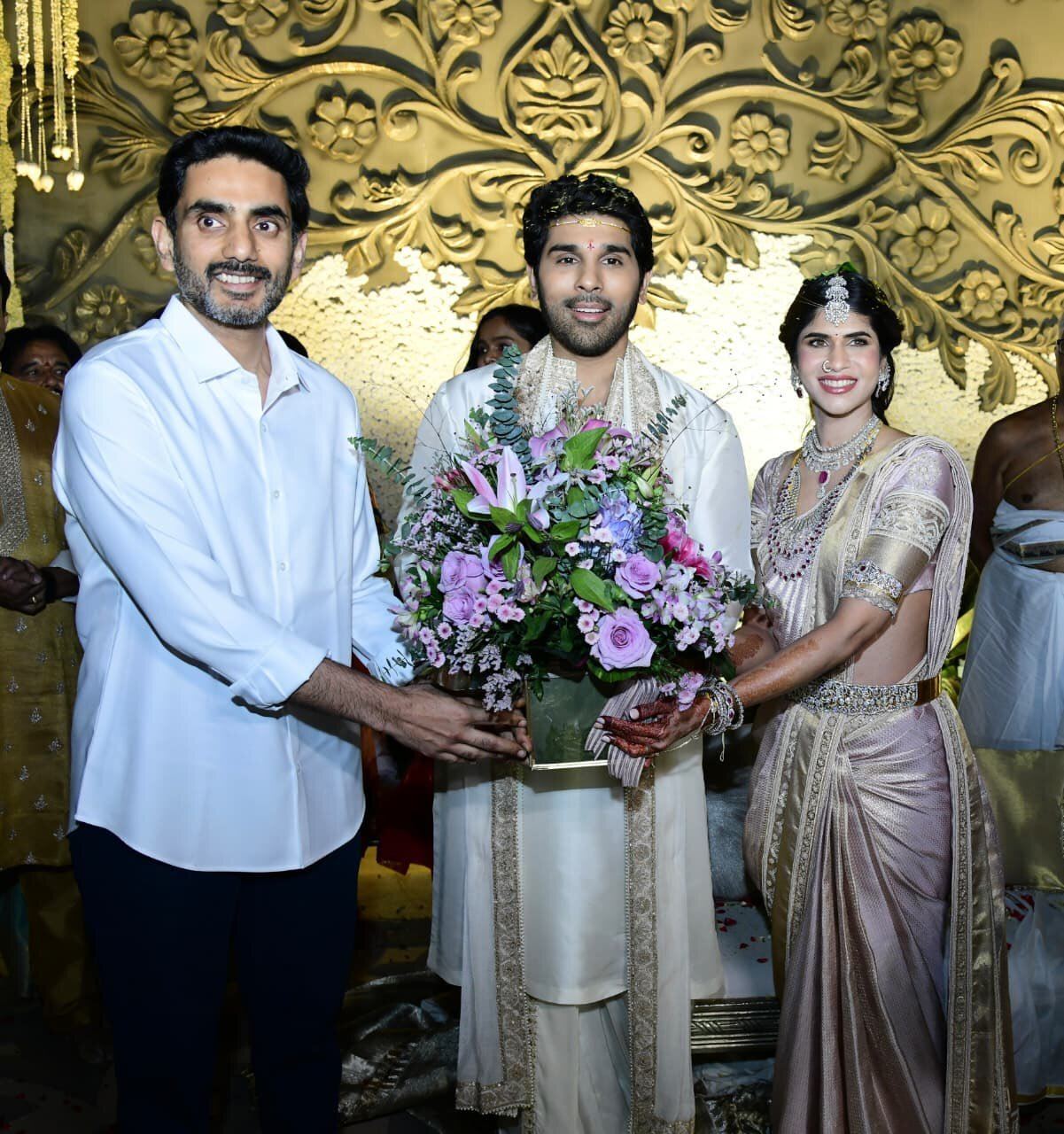 Nara Lokesh Presents Bouquet To Wedding Couple