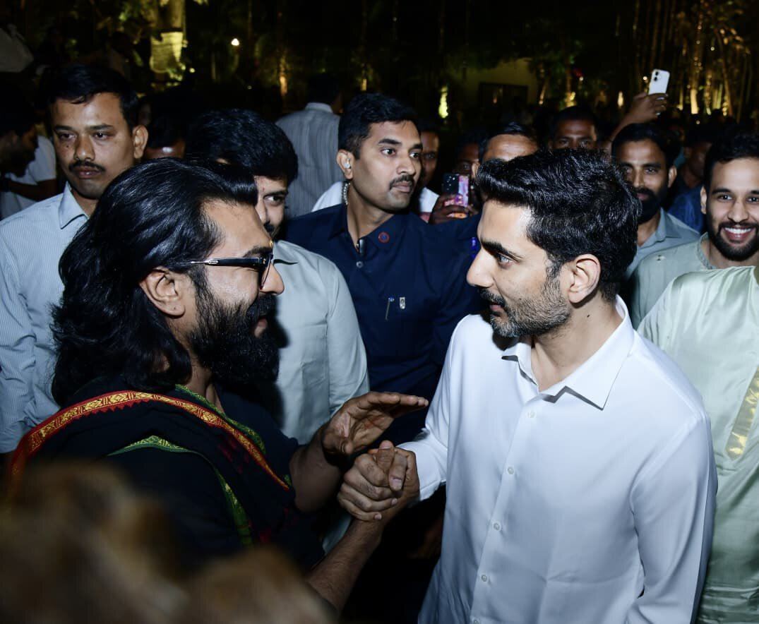 Ram Charan And Nara Lokesh Handshake Moment At Allu Sirish Wedding