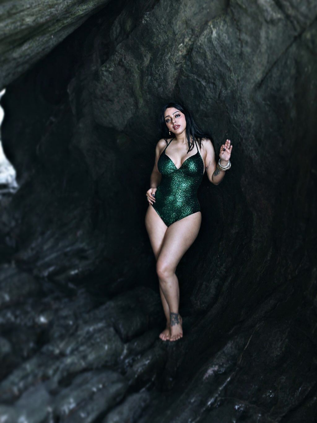 Deviyani Sharma Posing Boldly In Emerald Mono